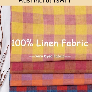100% Linen Gingham Fabric,Soft 142gsm Washed Yarn-Dyed Fabric,Breathable Shirt Dress Sewing Upholstery