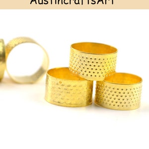 Thimble Ring, 5PCS Sewing Thimble Finger Protector, Golden Color Copper Thimble, DIY Embroidery Needlework Accessory