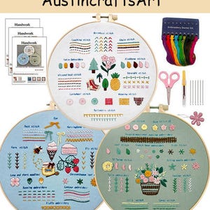 Beginner Embroidery Kit: Stitch Sampler Set with Hoop, How to Start Embroidery
