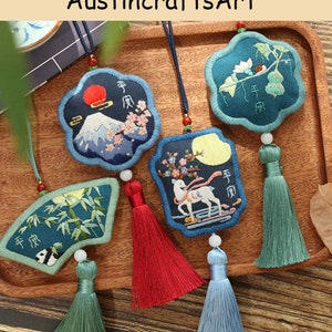 DIY Embroidered Animal Sachet Kit: Beginner Hand Embroidery, Car Pendant