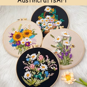 Flower Silk Ribbon Embroidery Kit: Beginner Needlework (20cm Hoop)