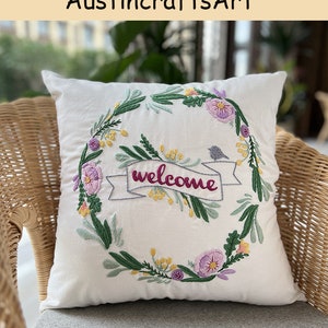 Embroidered Pillow Case Kits,  Flower Butterfly Embroidery Kit, DIY Throw Pillow Cushion Embroidered Kit Gift, Home Decoration Gifts
