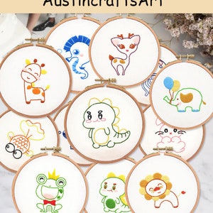Kit di ricamo per bambini, kit fai da te per principianti con simpatici animali ricamati per bambini, kit di cucito fatti in casa per studenti, impara a cucire, kit di ricamo a mano