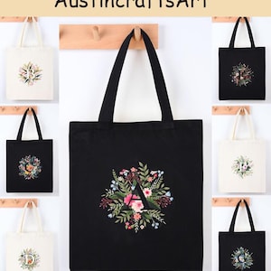 Tote Bag Embroidery Kit, DIY Flowers Embroidered Canvas Handbag Kit, DIY Modern Bag Adult Hand Embroidery Kit, DIY Embroidery Bag Gifts