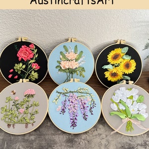 Seidenband Stickerei Kit, 3D Blumen Seidenband Stickpackung, Anfänger Handstickerei Kit, DIY Dekoration Geschenke