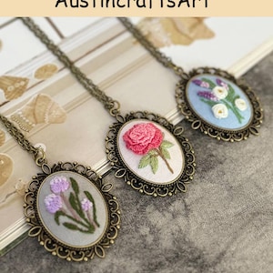Stickerei Halskette Kit, 3D Blume gestickte Pullover Anhänger Halskette Kit, Blumen gestickte Schmuck Geschenke, DIY Stickerei Halskette Kit