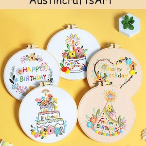 Alles Gute zum Geburtstag Stickdatei, Alles Gute zum Geburtstagkuchen Stickpackung, DIY Handgemachte Nadelspitzen Projekte, Wohnkultur Wandverzierung Geschenk
