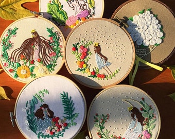 Cute Girl Flower Embroidery Kit, Modern Embroidery Kit for Beginner, Hand Embroidery Kit with Hoop, DIY Craft Kit
