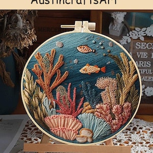 Marine Embroidery Kit: Seaweed, Coral & Fish Needlework - DIY Wall Decor, Gift For Friends