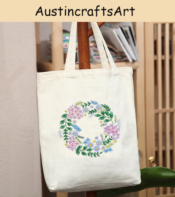 Embroidery Kit Canvas Bag Modern Flower Pattern Hand Embroidery Kit Beginner Canvas Tote Bag DIY Embroidered Tote Bag Etsy Ireland