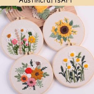 Flower Punch Needle Kit, Flowers Plants Beginner Punch Needle Kit, DIY Hand Making Needlework Projects, Home Decor Wall Ornament Gifts – adult craft kit