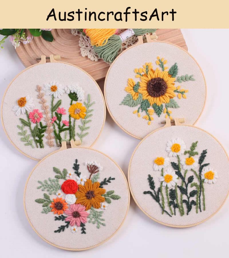 Flower Punch Needle Kit, Flowers Plants Beginner Punch Needle Kit, DIY Hand Making Needlework Projects, Home Decor Wall Ornament Gifts