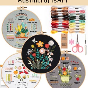 Floral Embroidery Sampler Kit: Beginner Needlework Set, How to Start Embroidery