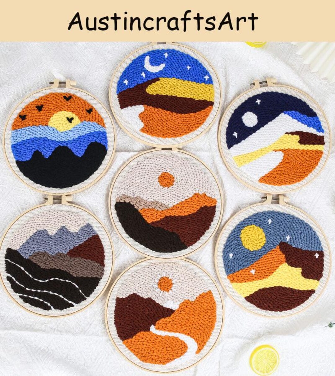 Landscape Punch Needle Kit: Sunrise Mountain Scene DIY Wall Decor, Hand ...