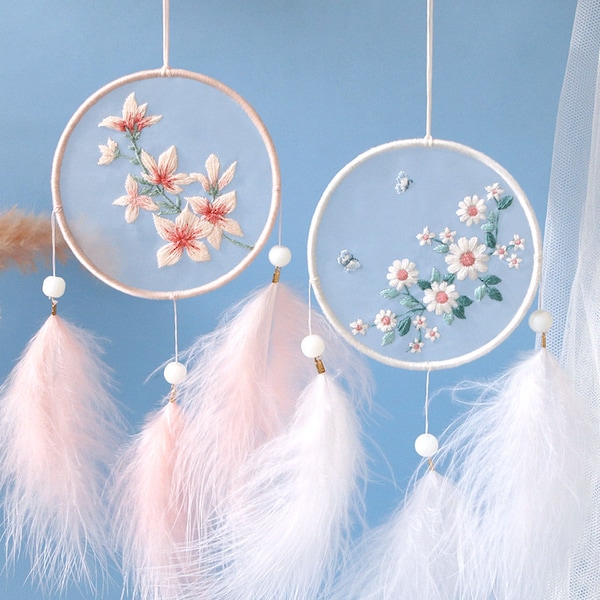 Kit de broderie Dream Catcher, kit de broderie fait à la main pour les débutants, broderie transparente, cadeau de kit de broderie artisanale bricolage créatif