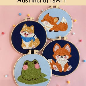 Kit di aghi da punzonatura per animali, simpatico kit di aghi da punzonatura per principianti con cane Corgi, progetti di ricamo fai da te, decorazione da parete