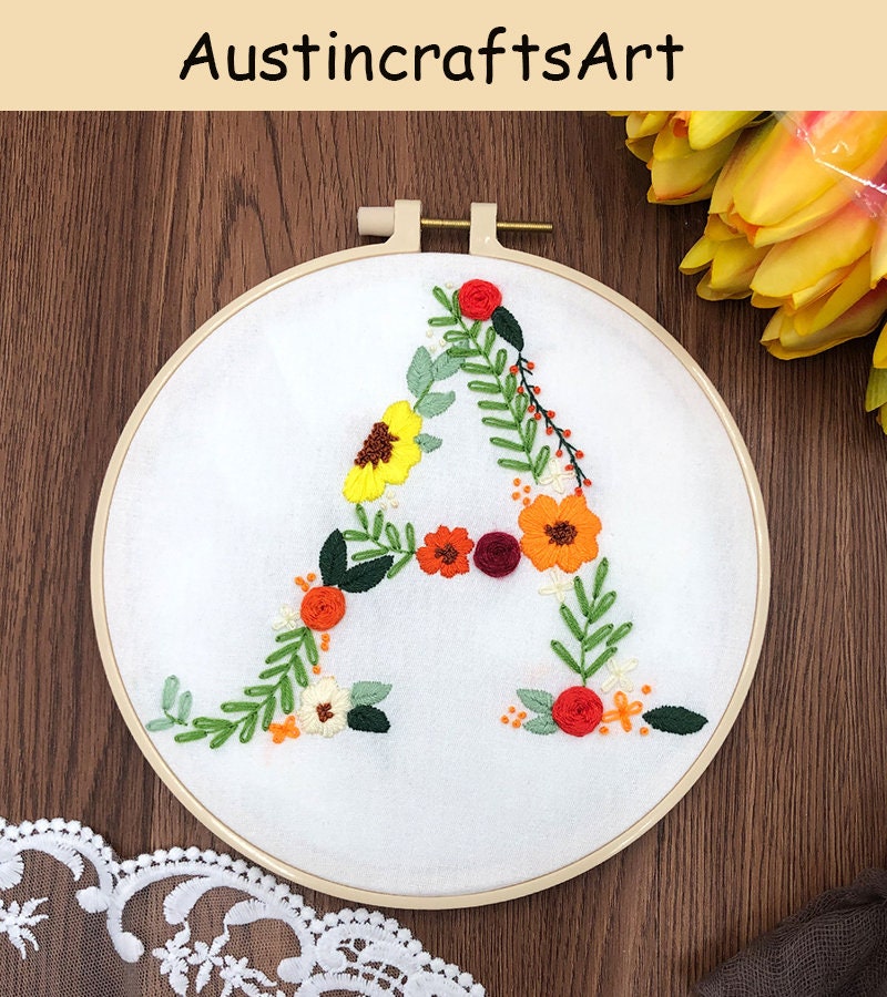 Floral Alphabet Embroidery Kit Letter Embroidery Design With Etsy