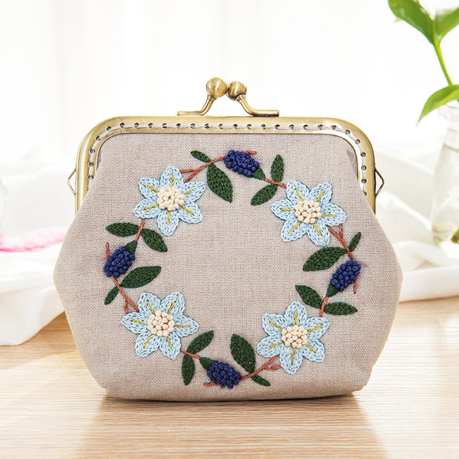 DIY Coin Purse Embroidery Kit Floral Bird Pattern Storage Bag - Etsy