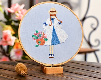 Diy Embroidery Kit Girl Flower Pattern, Little Girl Embroidery Kit Beginner, Hand Embroidery Kit, DIY Craft Kit