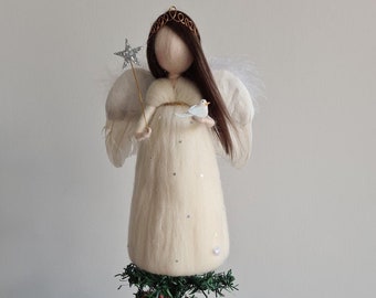 Felt Angel Tree Topper: Needle Felted Christmas Ornament
