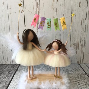 Nursery Room Decor, Felt Flama Garland, Cake Topper, Needle Felted Sculpture Angel