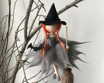 Felt witch, Halloween decor, Door handle hanger, Tree ornament, Car accesories