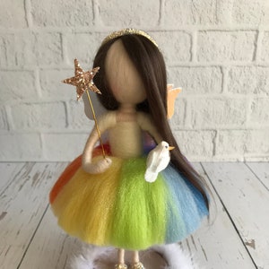Needle Felted Angel: Rainbow Fairy, Personalized Baptism Gift