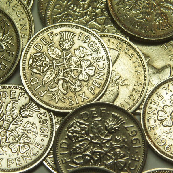 Sixpence Coin Bulk Lot of 50 Queen Elizabeth II & George VI good circulated condition, 1947-1967 for Lucky Sixpences Jewellery, Scrapbooking