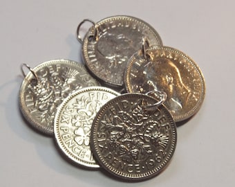 Sixpence Coin Pendant Bulk Lot of 5 Queen Elizabeth II & George VI good circulated condition, 1947-1967 for Lucky Sixpences Necklaces