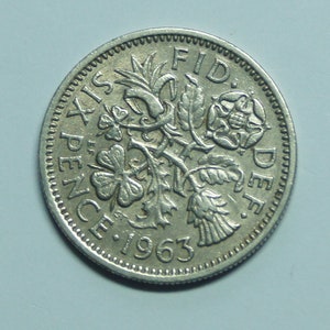 Moneta da sei penny del 1963, Gran Bretagna, moneta da sei penny portafortuna Elisabetta II, perfetta per compleanni, collezioni, anniversari, artigianato e gioielleria.