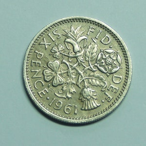 Moneta da sei penny del 1961, Gran Bretagna, moneta da sei penny portafortuna Elisabetta II, perfetta per compleanni, collezioni, anniversari, artigianato e gioielleria.