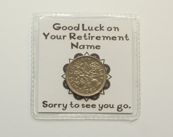 Retirement Personalised Lucky Sixpence Keepsake Gift