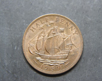 1959 Halbpfennig Münze Großbritannien Elizabeth II