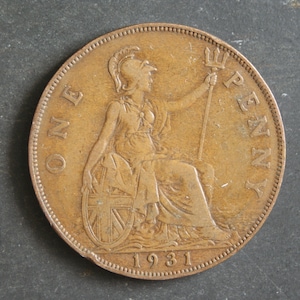 1931 One Penny Coin Great Britain George V, Perfect for Birthdays, Collections, Anniversary, Crafting and Jewellery.