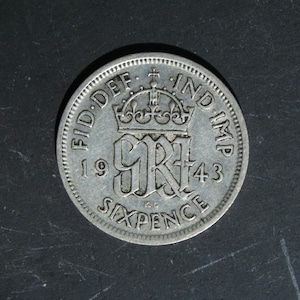 1943 Silver Sixpence Coin Great Britain GeorgeVI, Perfect for Birthdays, Collections, Anniversary, Crafting and Jewellery.