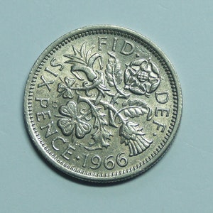 1966 Sixpence Coin Great Britain Lucky Sixpence Elizabeth II, Perfect for Birthdays, Collections, Anniversary, Crafting and Jewellery.