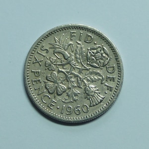 1960 Sixpence Coin Luck Sixpence Great Britain Elizabeth II, Perfect for Birthdays, Collections, Anniversary, Crafting and Jewellery.