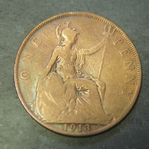 1913 One Penny Coin Great Britain King George V
