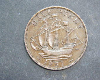 1951 Half Penny Coin George VI