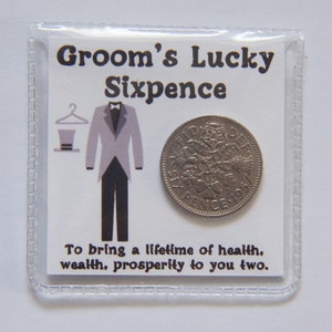 Groom&#39;s Sixpence Bridegroom Lucky Sixpence Keepsake Gift