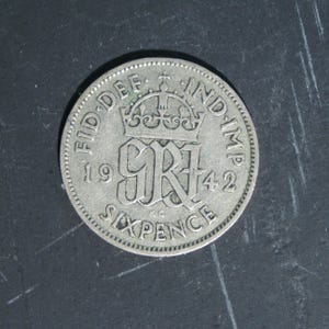 1942 Silver Sixpence Coin Great Britain GeorgeVI, Perfect for Birthdays, Collections, Anniversary, Crafting and Jewellery.