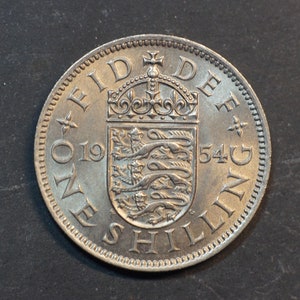 1954 English Shilling Coin Great Britain Queen Elizabeth II