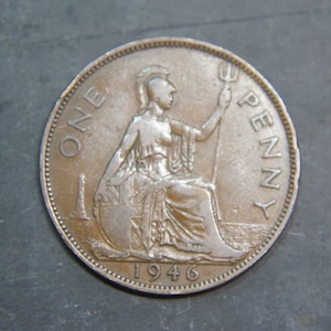 1946 Penny Coin Grande-Bretagne George VI, parfait pour les anniversaires, les collections, les anniversaires, l&#39;artisanat et les bijoux.
