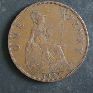 1927 One Penny Coin Great Britain George V, Perfect for Birthdays, Collections, Anniversary, Crafting and Jewellery.