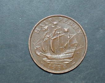 1954 Half Penny Coin Great Britain Queen Elizabeth II
