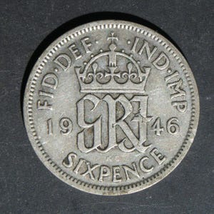 1946 Silver Sixpence Coin Great Britain GeorgeVI, Perfect for Birthdays, Collections, Anniversary, Crafting and Jewellery.