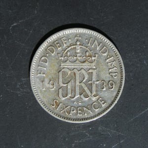 1939 Silver Sixpence Coin Great Britain GeorgeVI, Perfect for Birthdays, Collections, Anniversary, Crafting and Jewellery.