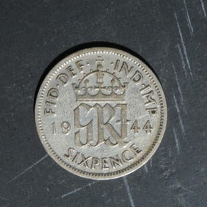 1944 Silver Sixpence Coin Great Britain GeorgeVI, Perfect for Birthdays, Collections, Anniversary, Crafting and Jewellery.