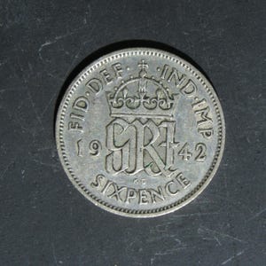 1942 Silver Sixpence Coin Great Britain GeorgeVI, Perfect for Birthdays, Collections, Anniversary, Crafting and Jewellery.
