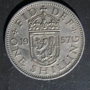 1957 Scottish Shilling Coin Great Britain Queen Elizabeth II